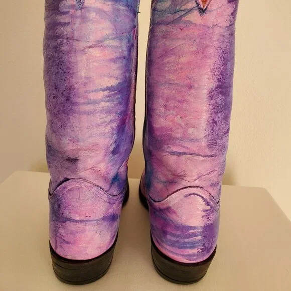 Tony Lama 10 painted pink purple blue western cowboy boots barbie cowgirl rodeo - Picture 9 of 13